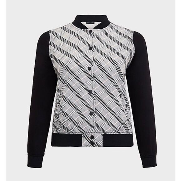 Torrid BLACK PLAID TWILL BOMBER‎ JACKET - Picture 4 of 6
